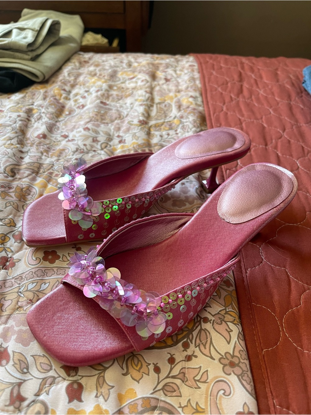 Women’s Pink Sequin Kitten Heels - Picture 2 of 3